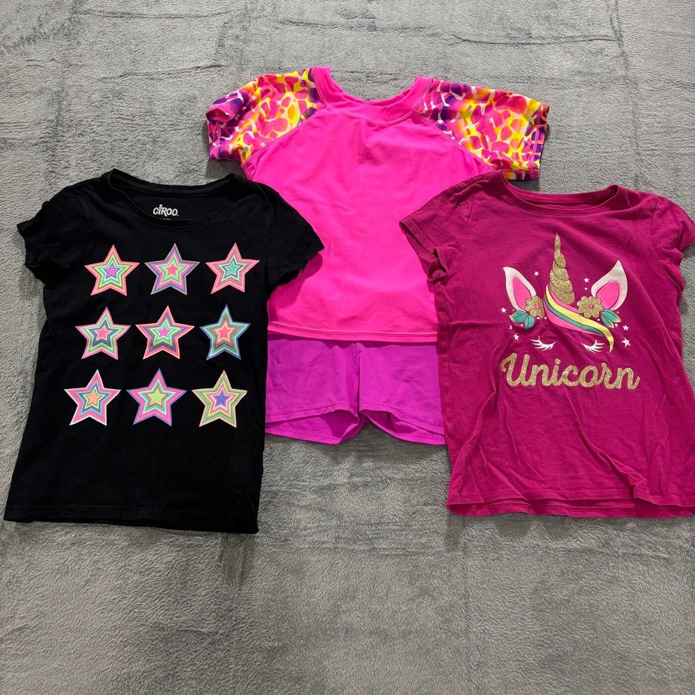 Circo Childrens Place Lucky Me 7/8 Pink Black Girls T-Shirt Athletic Set Lot 4pc